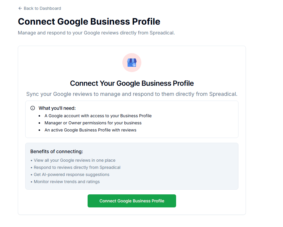 Connect-Google-Business-Profile: Implementing automated review collection with Spreadical