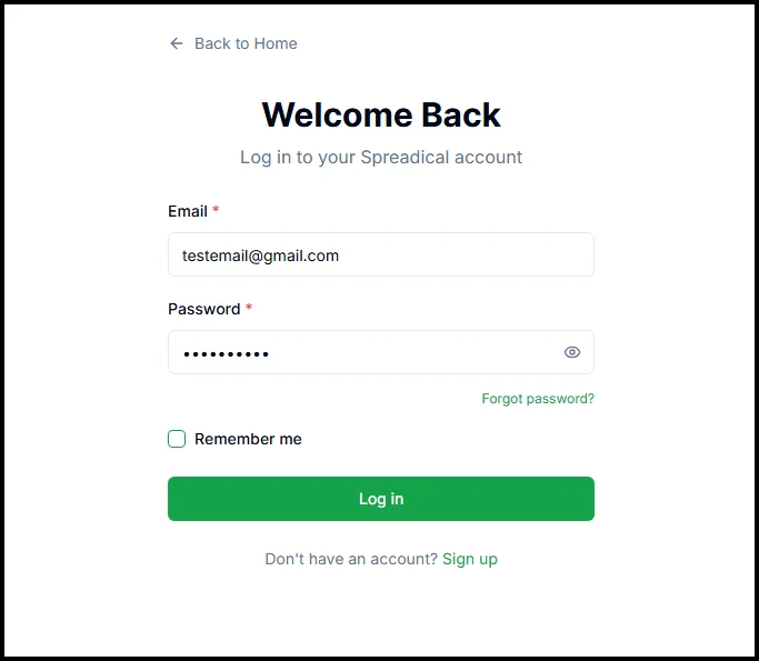Step 2: Choose login or sign up: Connecting Spreadical with WhatsApp Business