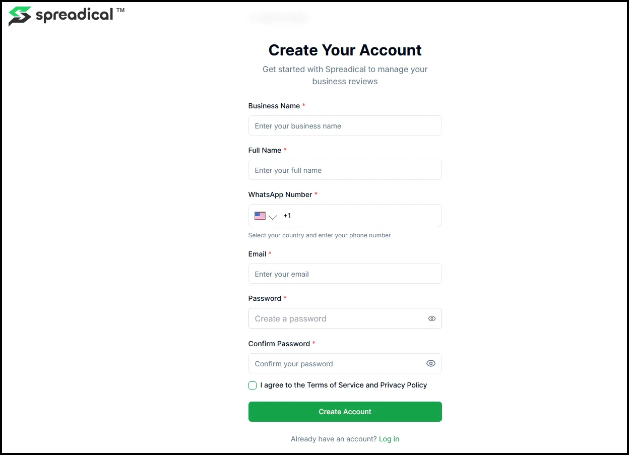 Step 3: Complete the registration form : Connecting Spreadical with WhatsApp Business